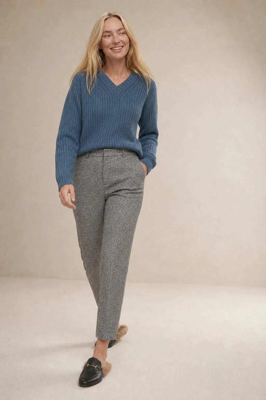 Womens Black Wool Blend Straight-Leg Trousers for Cold Weather 6