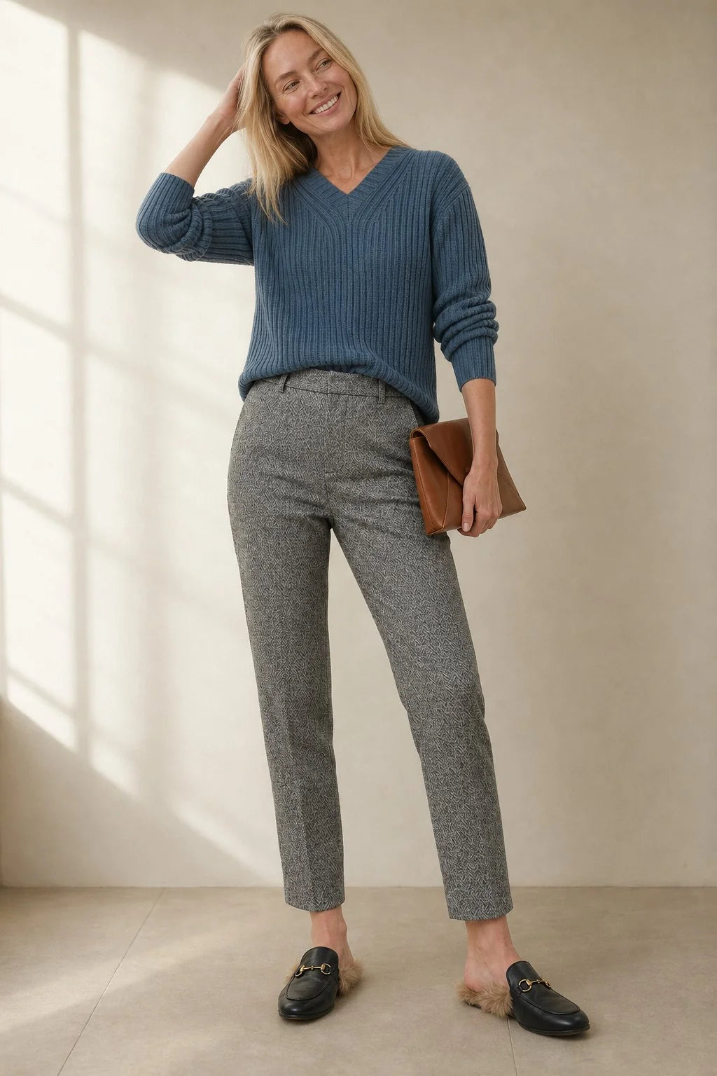 Womens Black Wool Blend Straight-Leg Trousers for Cold Weather 7