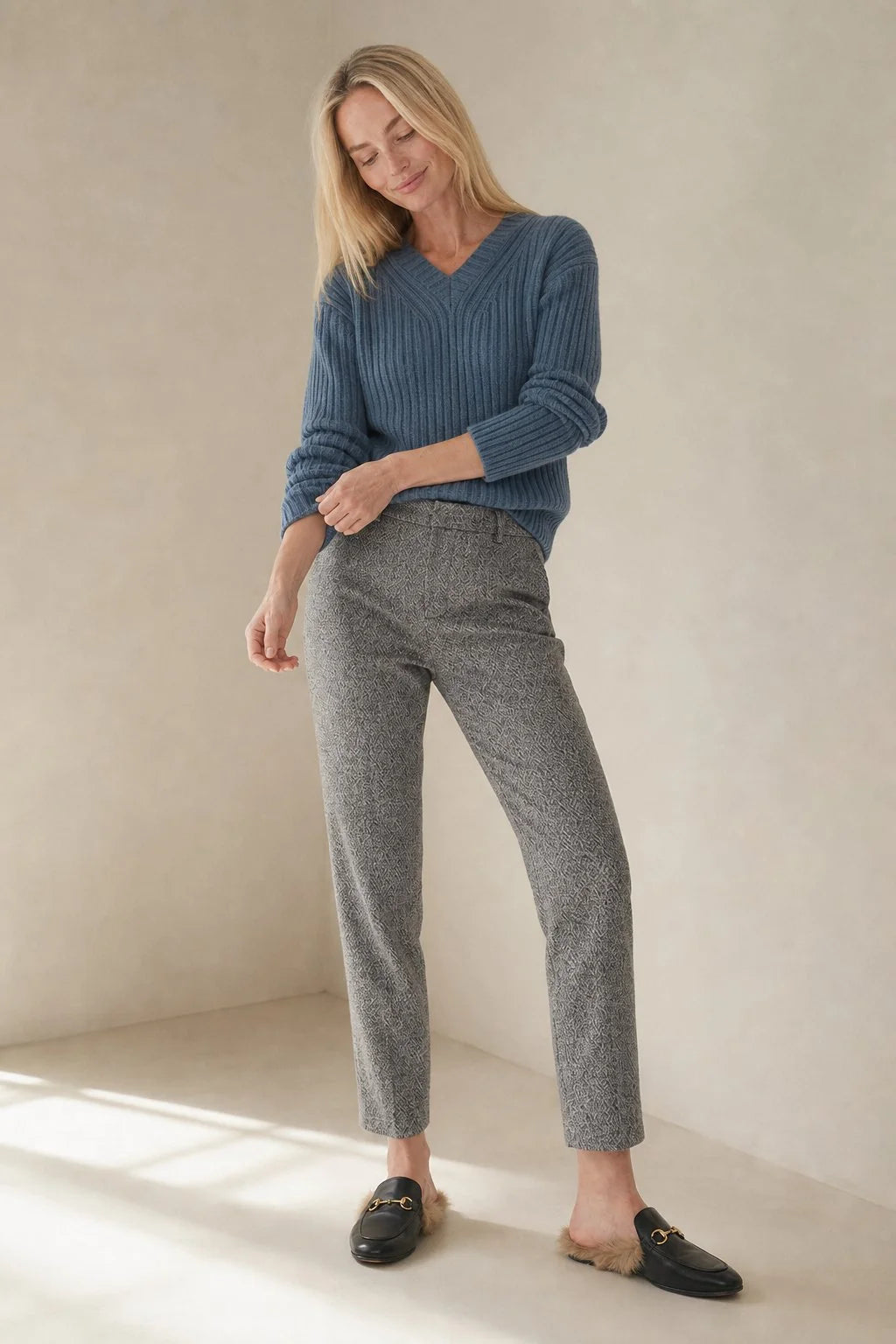 Womens Black Wool Blend Straight-Leg Trousers for Cold Weather 8