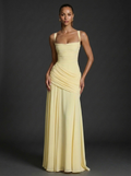 Women's Maxi Dress Square Neck Sleeveless Ruched Wedding Guest Outfit