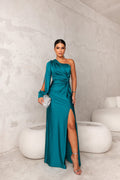 Zita | Elegant Satin One-Shoulder Evening Dress with Slit
