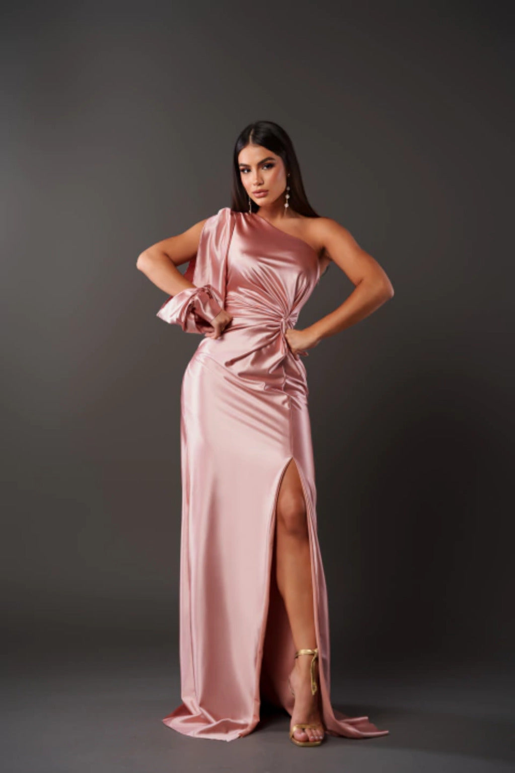 Zita | Elegant Satin One-Shoulder Evening Dress with Slit