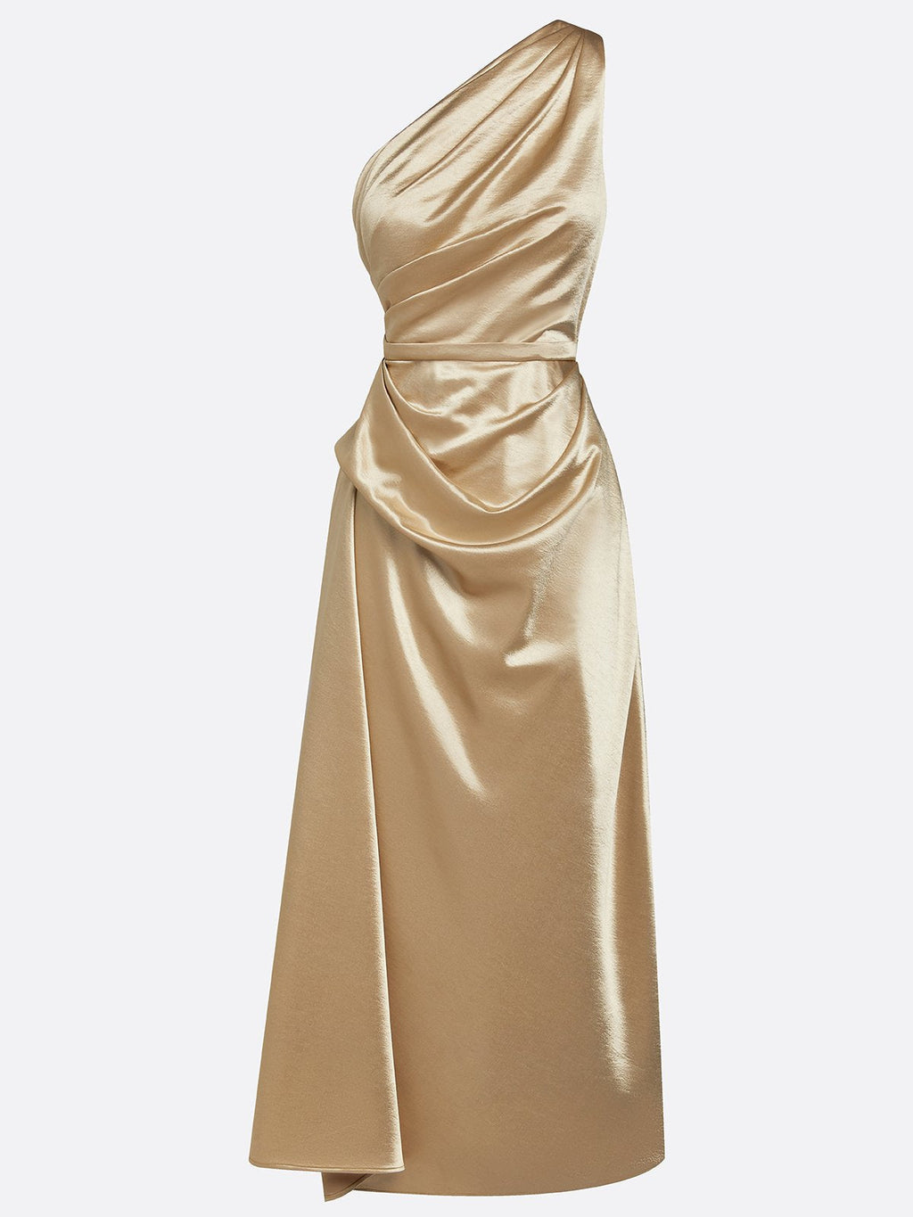 Women's Midi Dress One-Shoulder Ruched Satin Wedding Guest Outfit