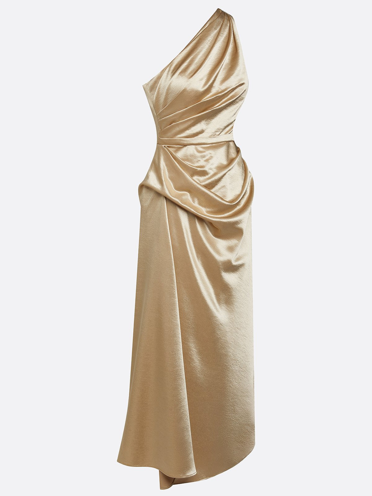 Women's Midi Dress One-Shoulder Ruched Satin Wedding Guest Outfit