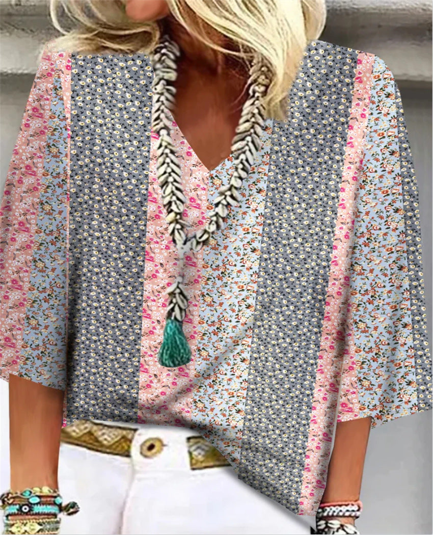 Mosaic Relaxed V-Neck Top