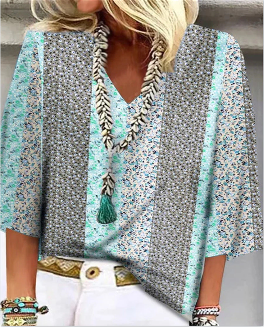 Mosaic Relaxed V-Neck Top