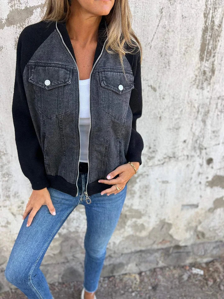 Lena™ | Stylish Denim Jacket with Fleece Details