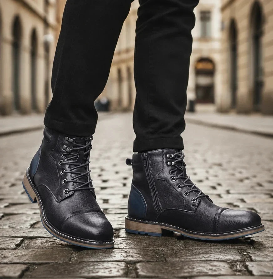 Cushioned Leather Lace-Up Boots