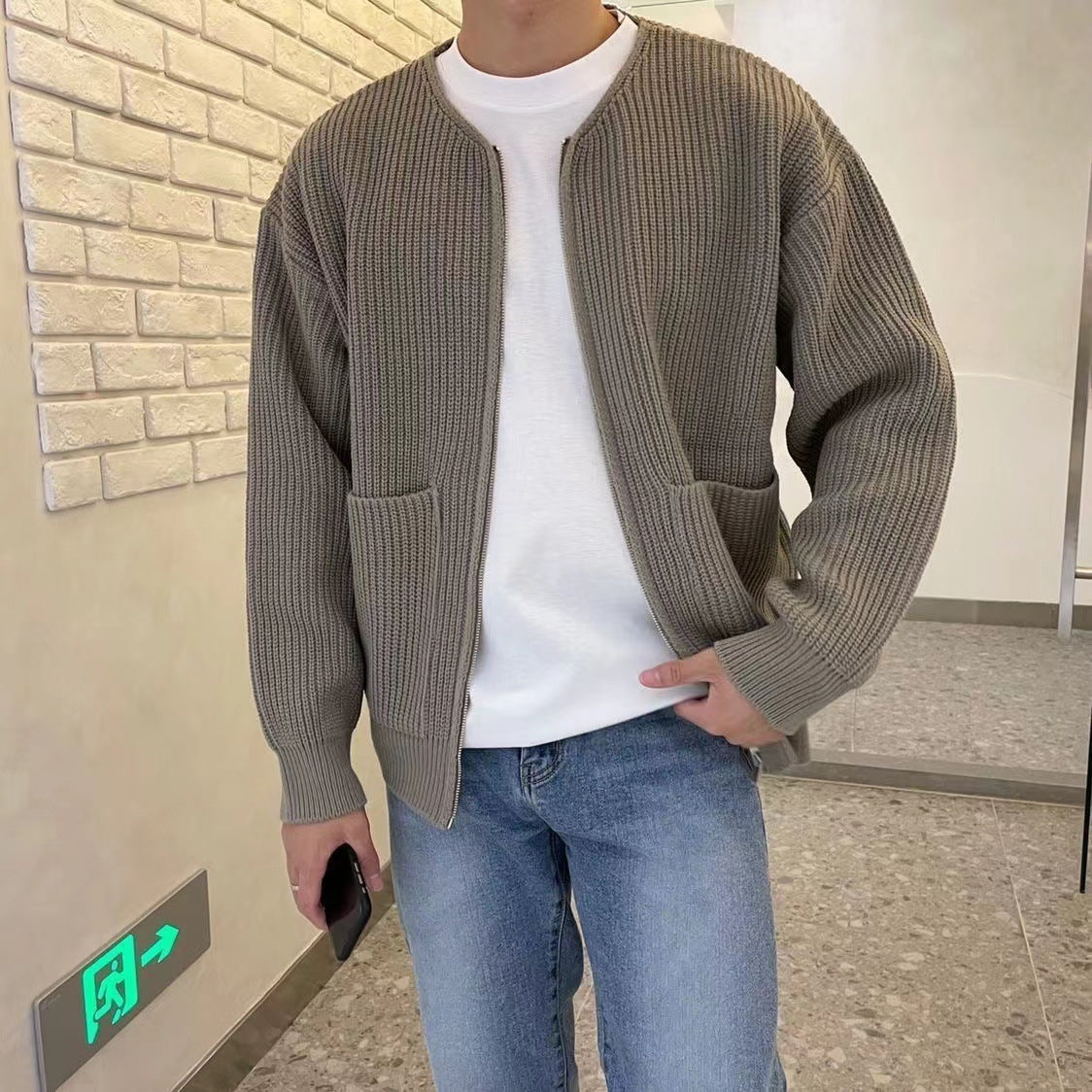 Dennis | Men's Ribbed Zip-Up Bomber Cardigan