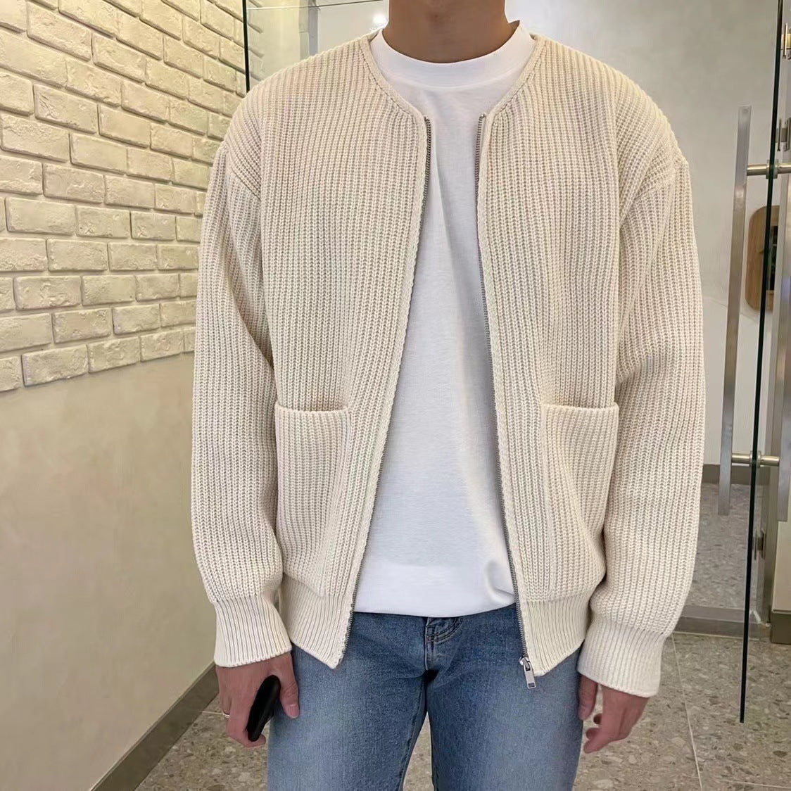 Dennis | Men's Ribbed Zip-Up Bomber Cardigan