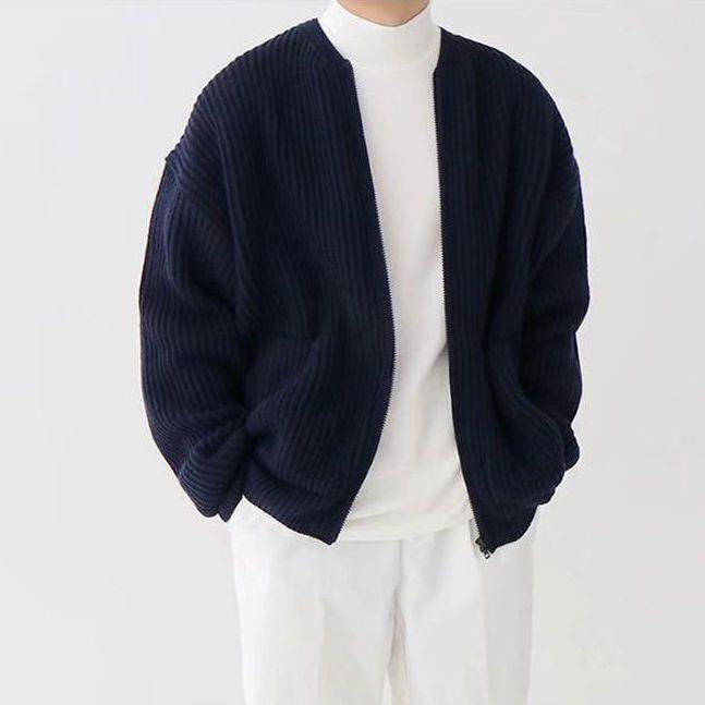 Dennis | Men's Ribbed Zip-Up Bomber Cardigan