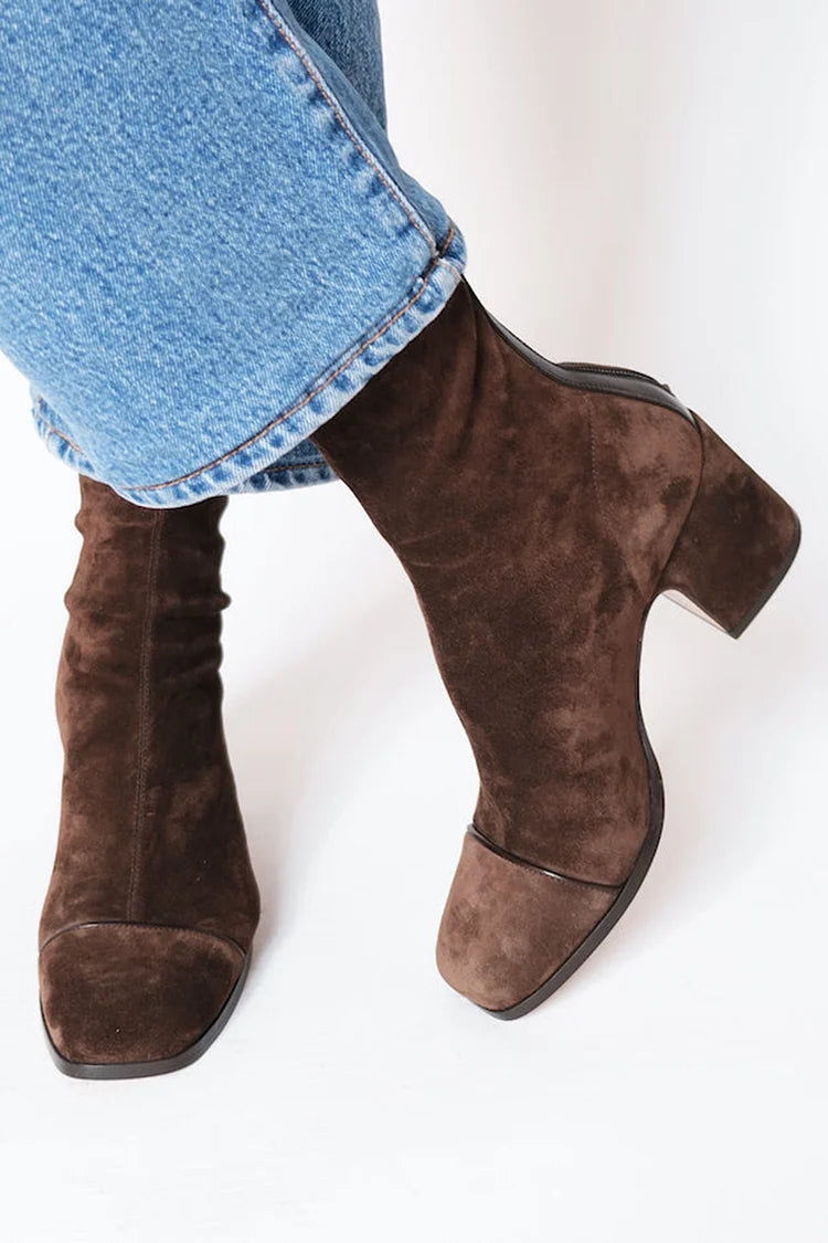 Women's Ankle Boots with Block Heel and Square Toe