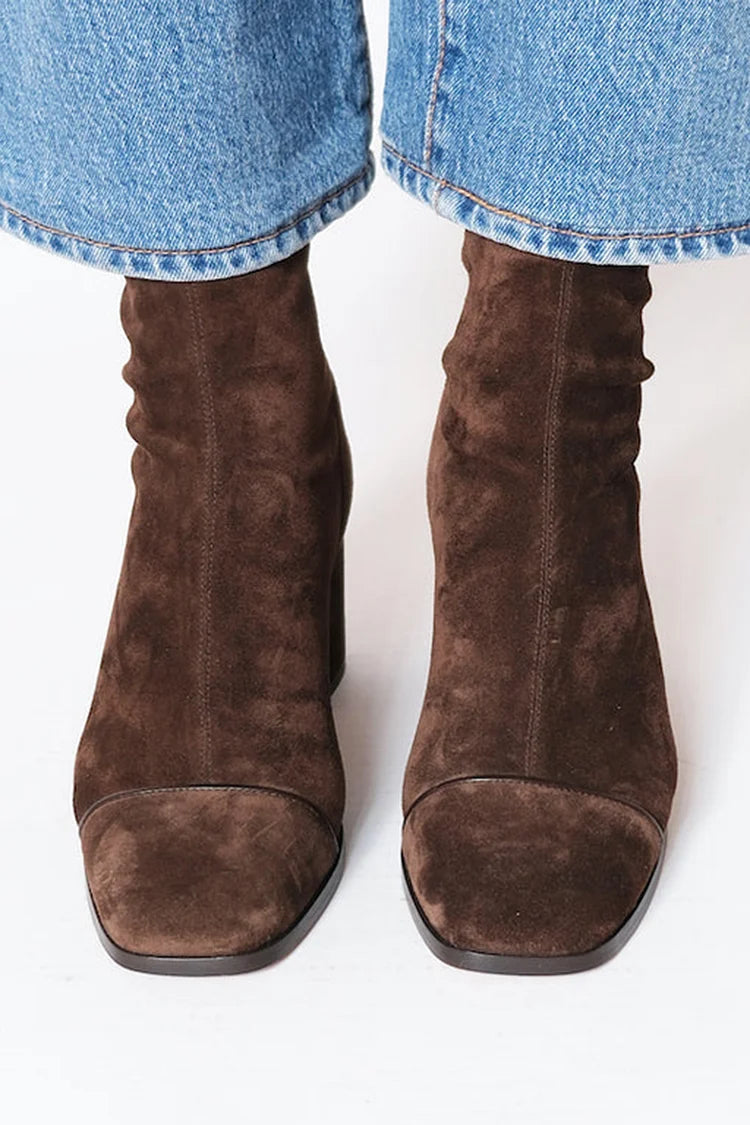 Women's Ankle Boots with Block Heel and Square Toe
