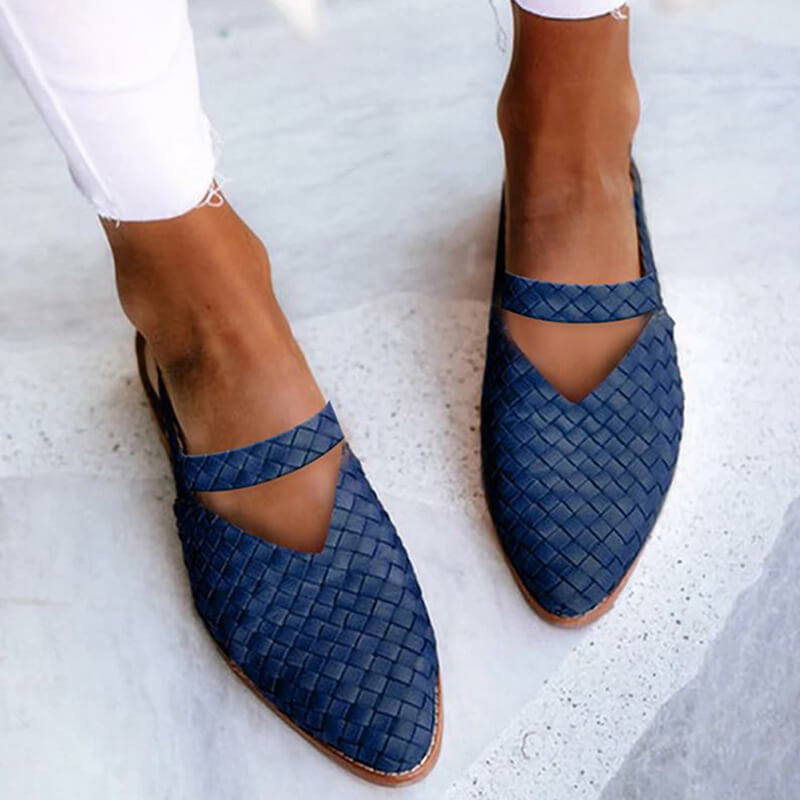 Women's Woven Flats with V-Cut Detail and Cross Strap
