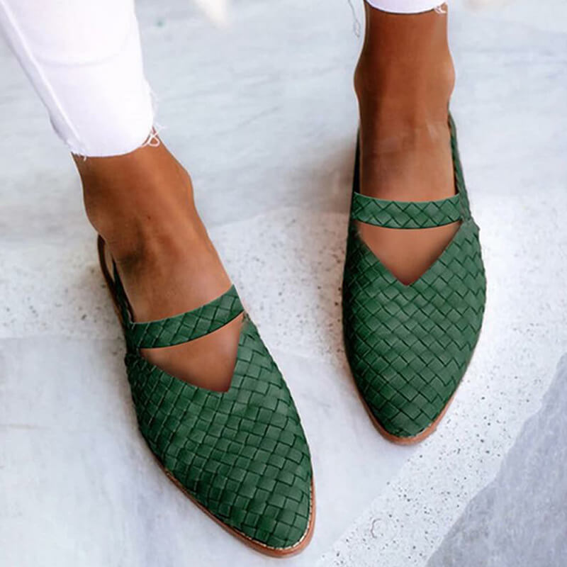Women's Woven Flats with V-Cut Detail and Cross Strap
