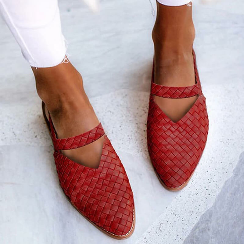 Women's Woven Flats with V-Cut Detail and Cross Strap