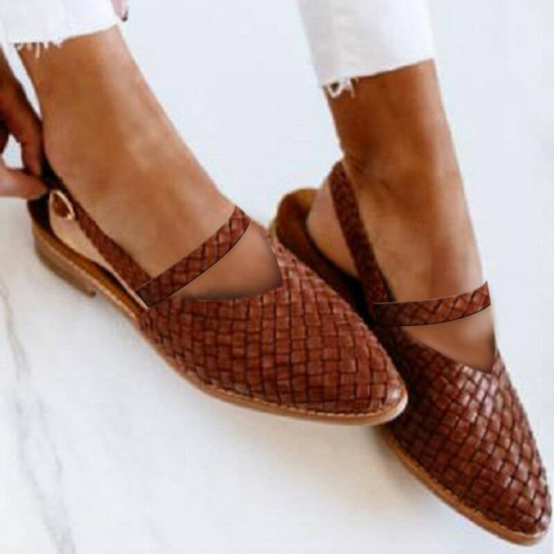 Women's Woven Flats with V-Cut Detail and Cross Strap