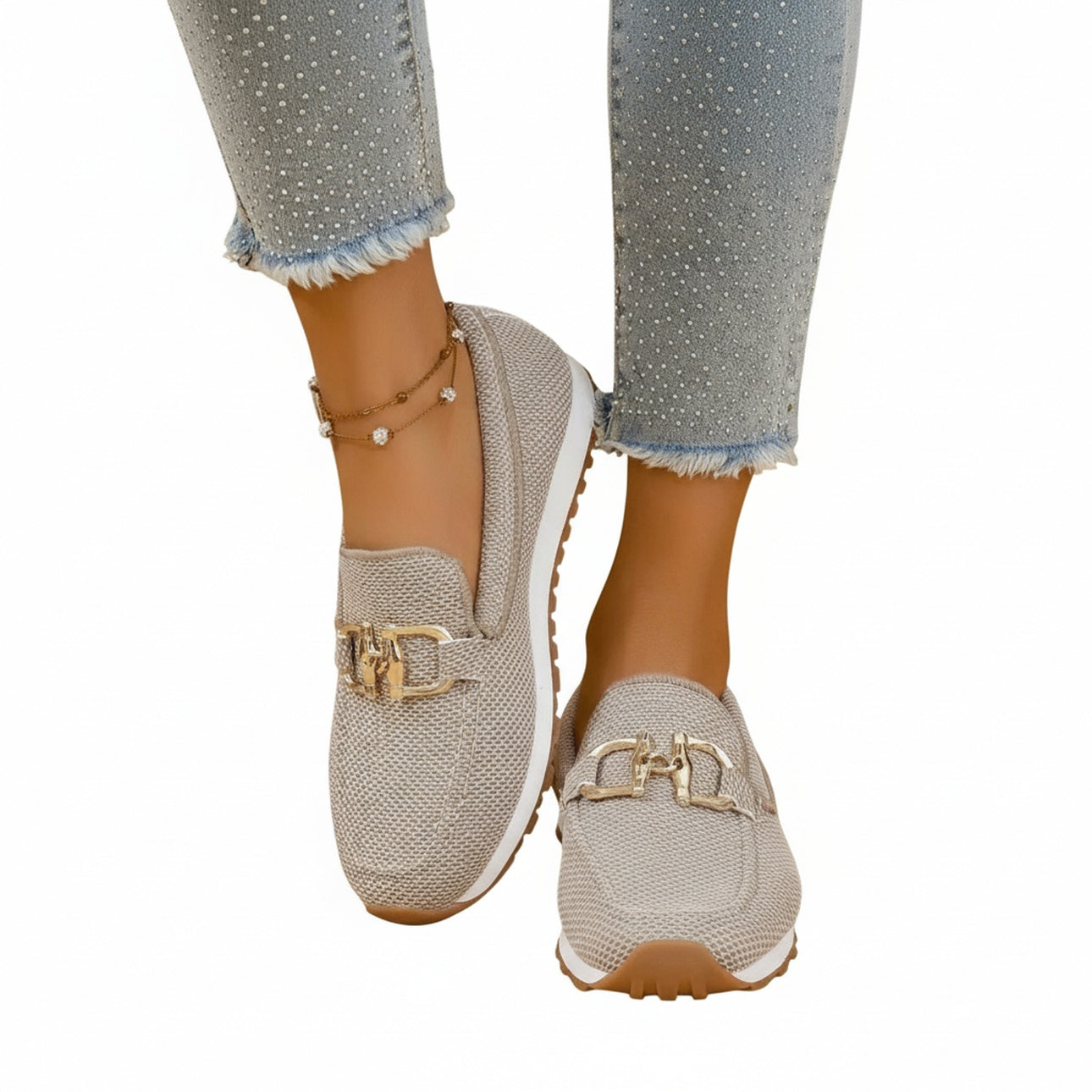 Women's Loafers with Gold Buckle and Platform Sole