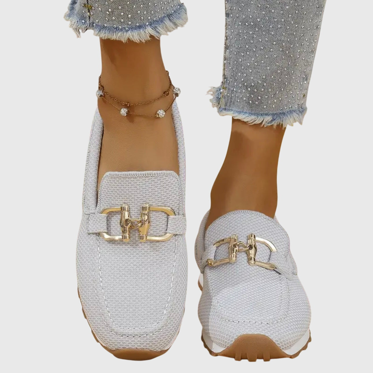 Women's Loafers with Gold Buckle and Platform Sole