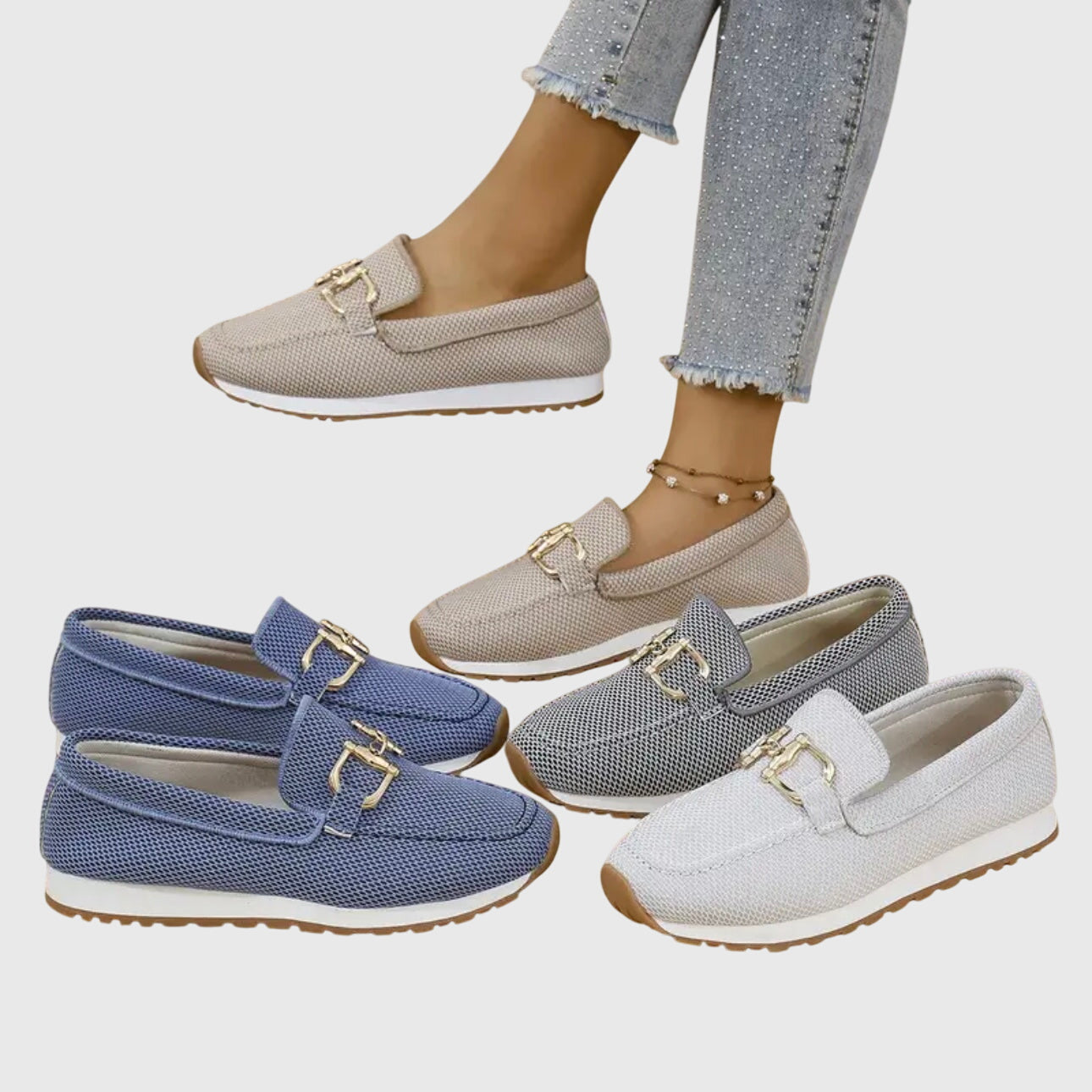 Women's Loafers with Gold Buckle and Platform Sole
