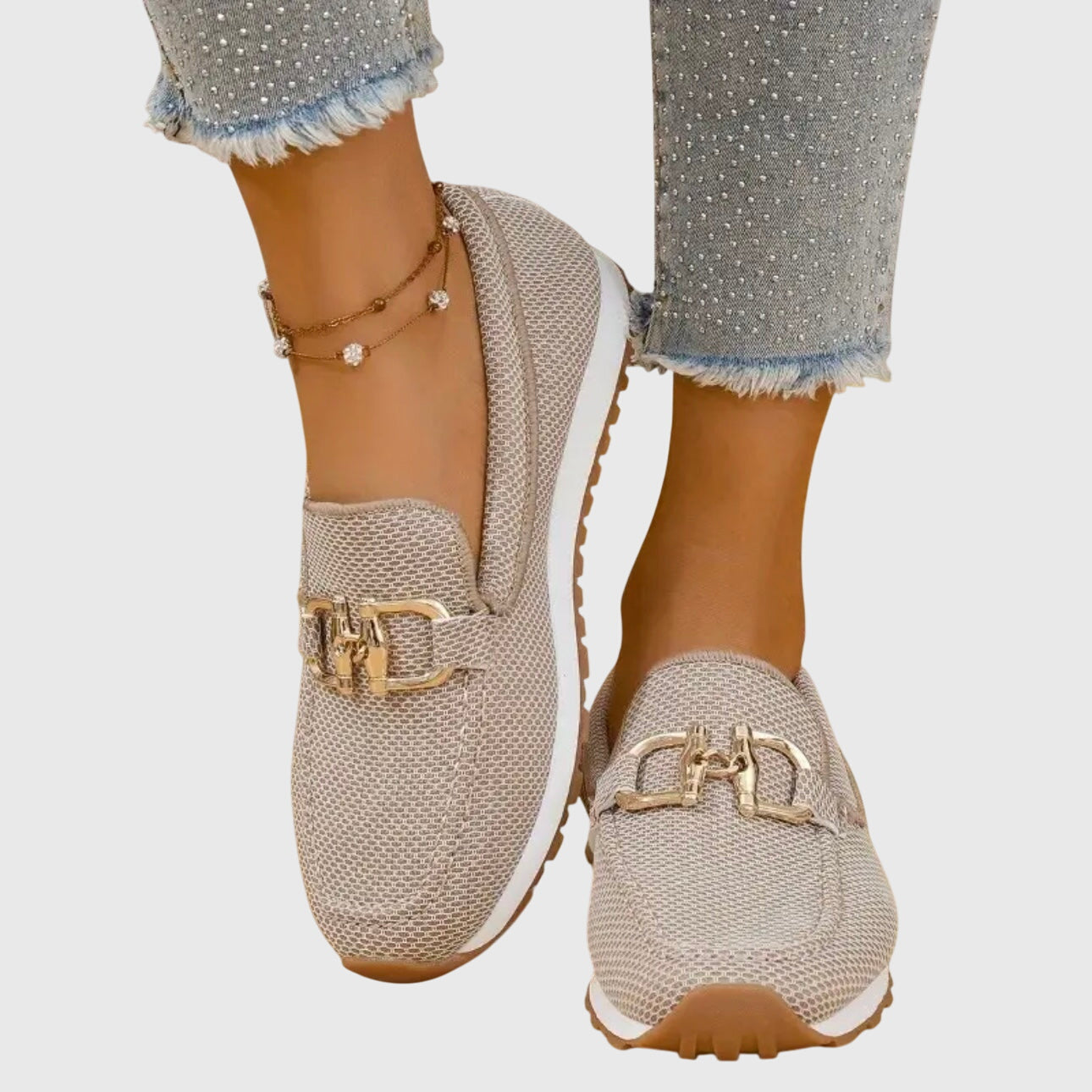 Women's Loafers with Gold Buckle and Platform Sole