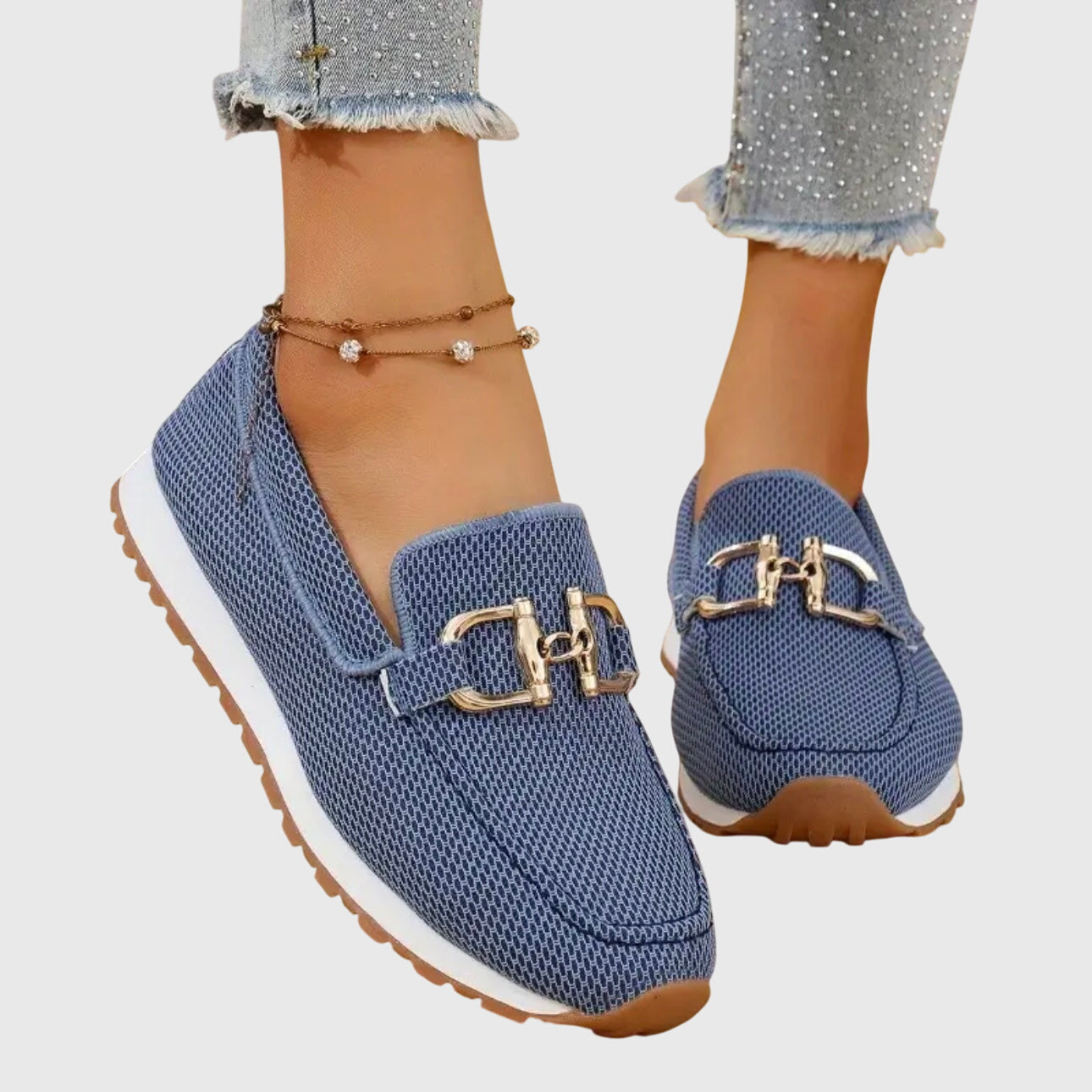 Women's Loafers with Gold Buckle and Platform Sole