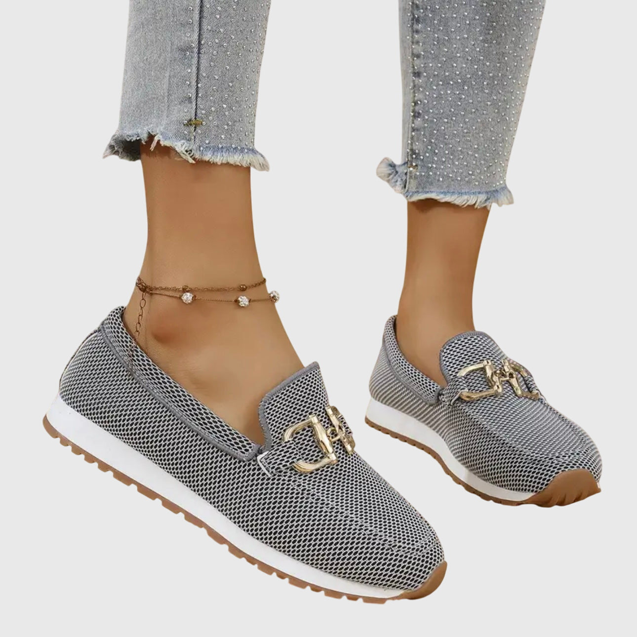 Women's Loafers with Gold Buckle and Platform Sole