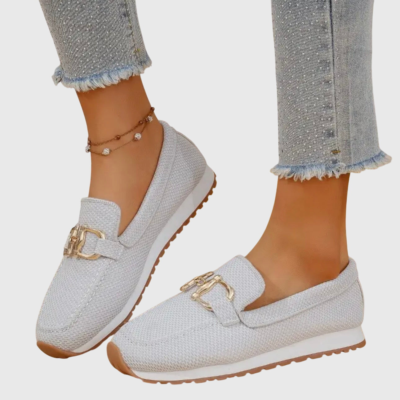 Women's Loafers with Gold Buckle and Platform Sole