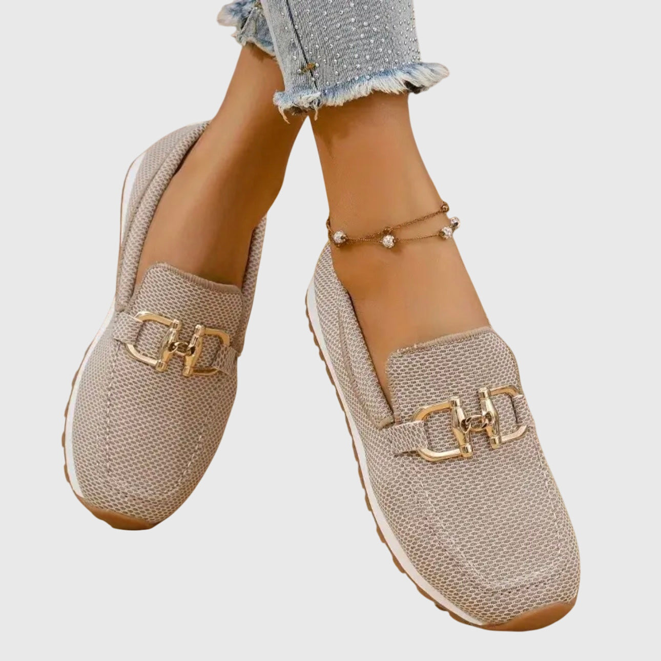 Women's Loafers with Gold Buckle and Platform Sole