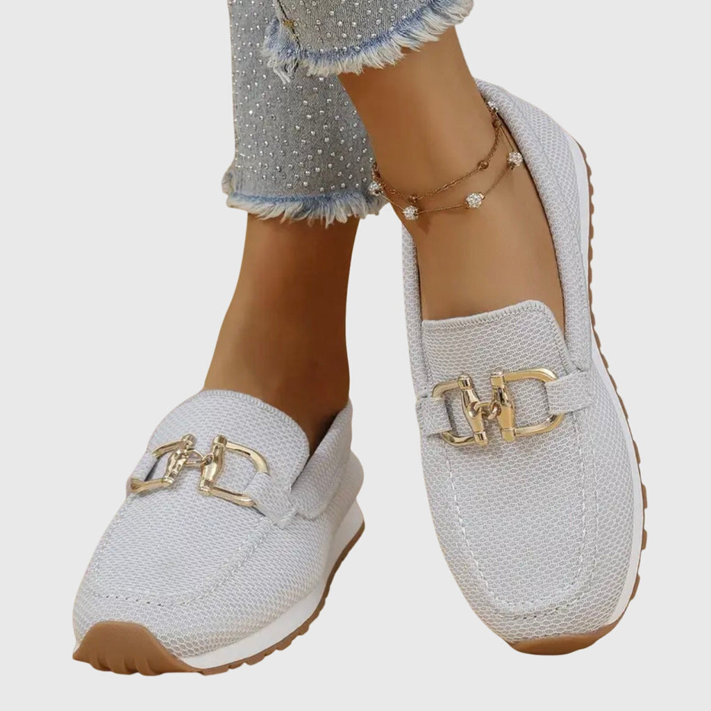 Women's Loafers with Gold Buckle and Platform Sole