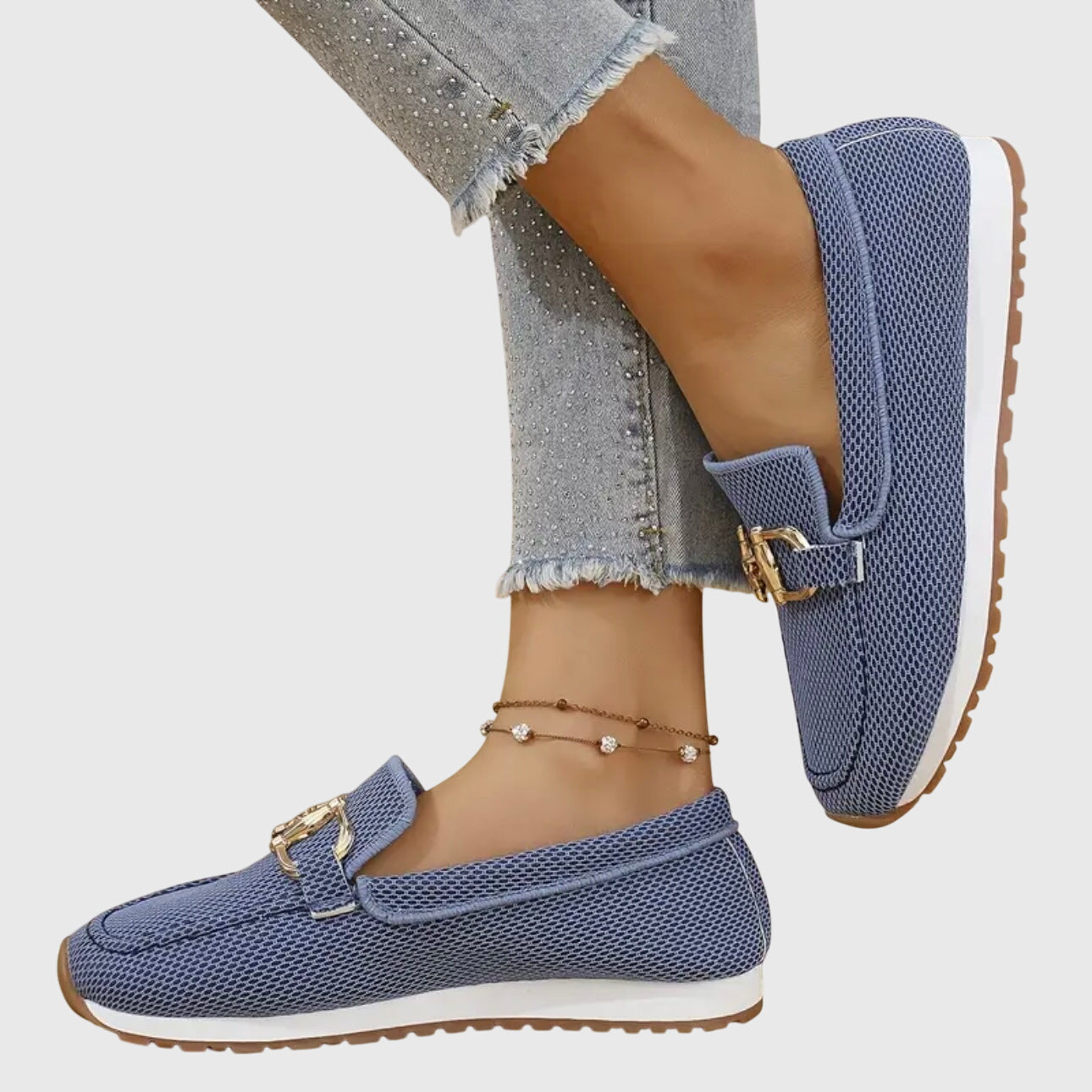 Women's Loafers with Gold Buckle and Platform Sole