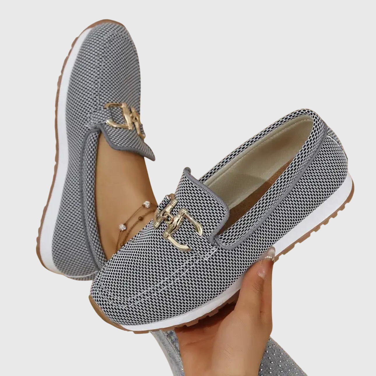 Women's Loafers with Gold Buckle and Platform Sole