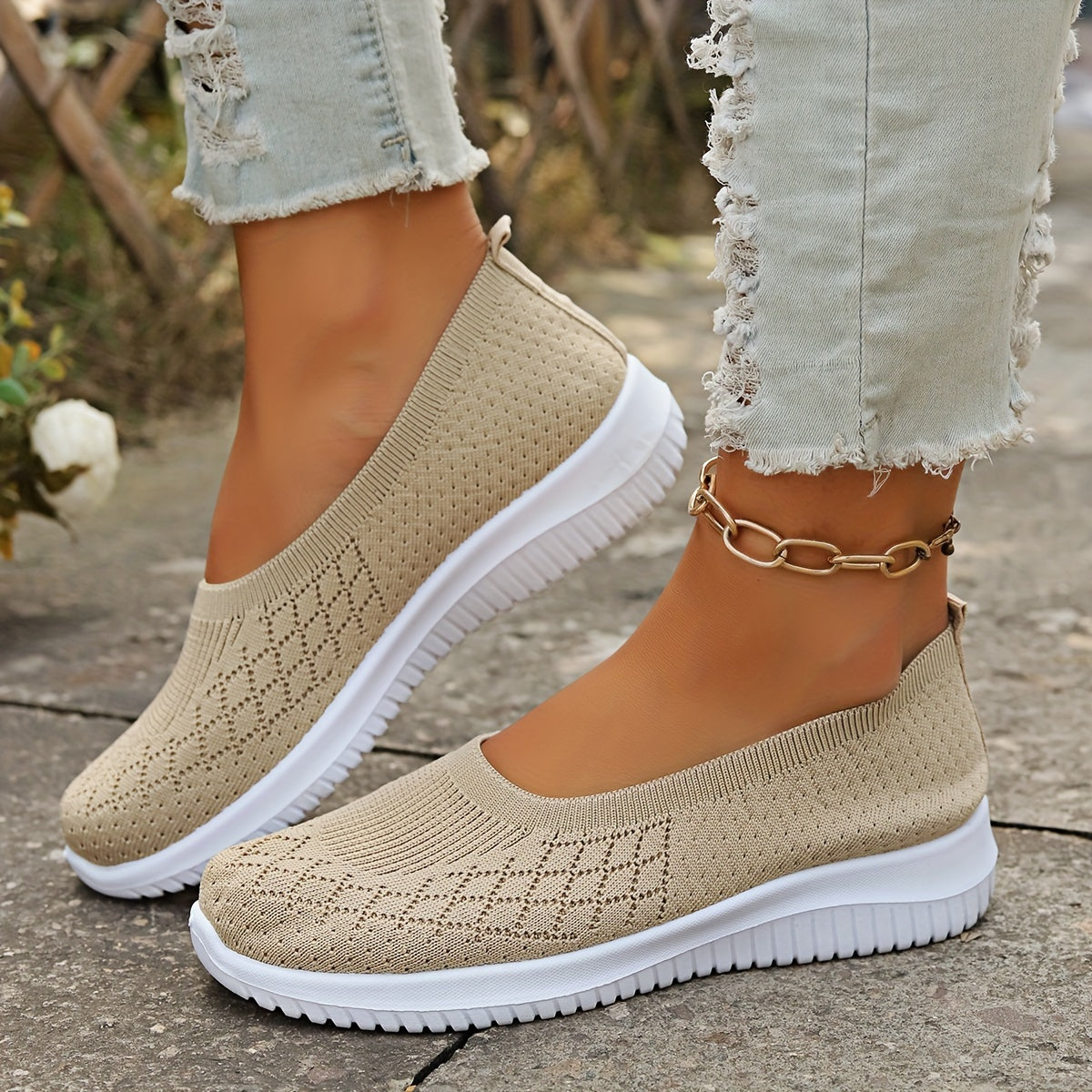Women's Slip-On Sneakers with Round Toe and Slip-On Design