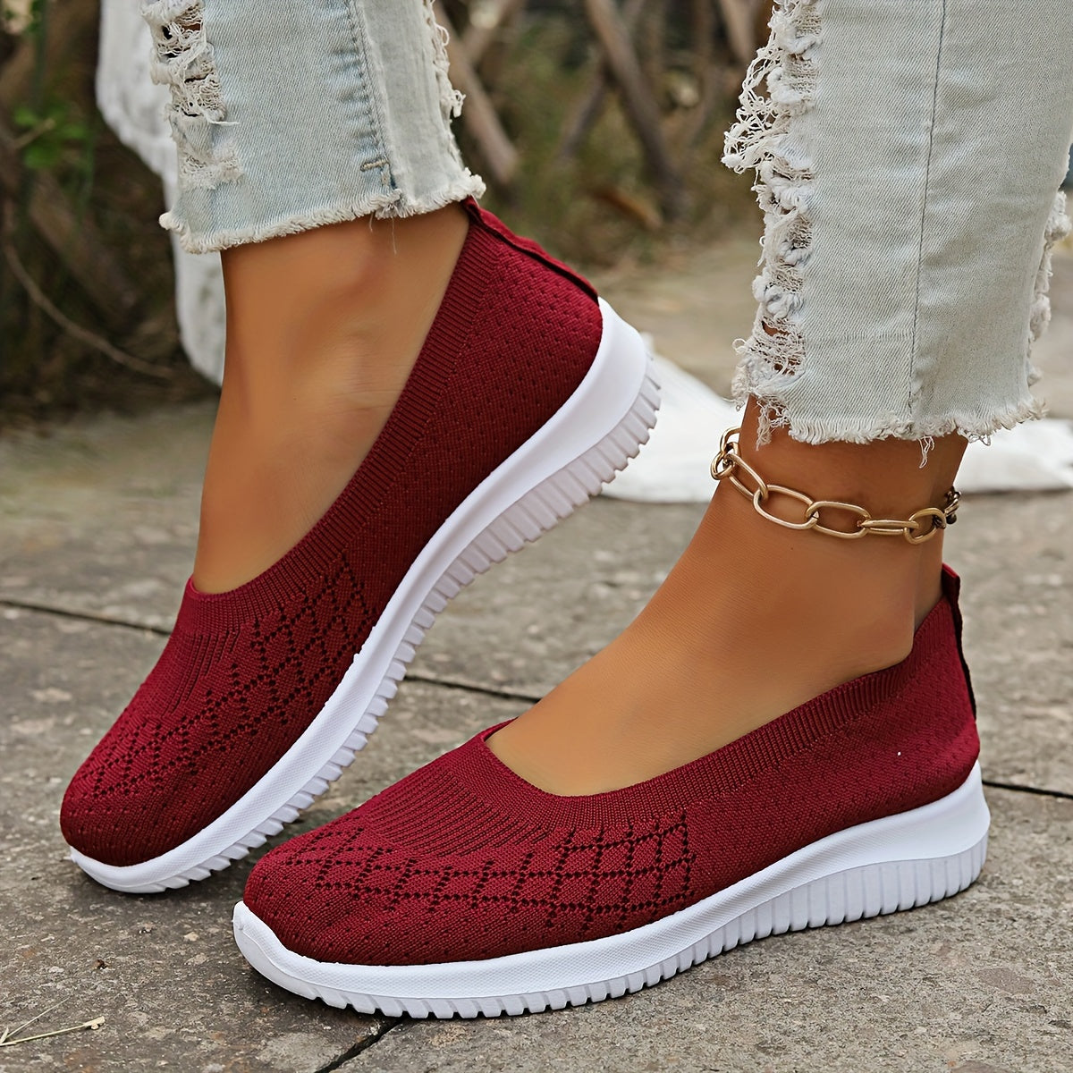 Women's Slip-On Sneakers with Round Toe and Slip-On Design