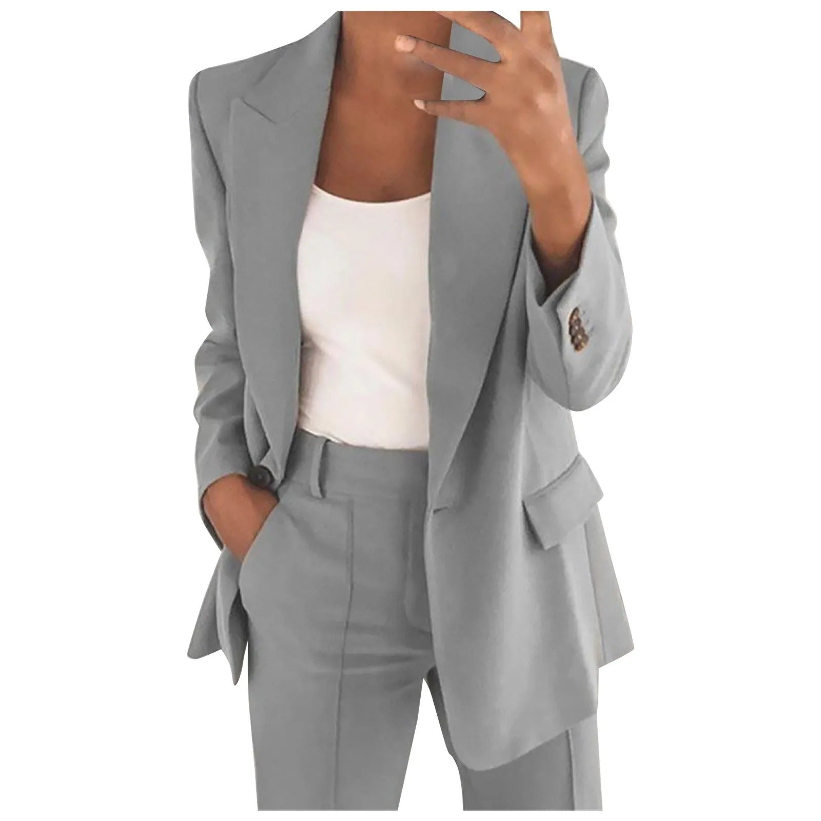 Women’s Blazer and Trousers Suit Set in Solid Color – MiraSet
