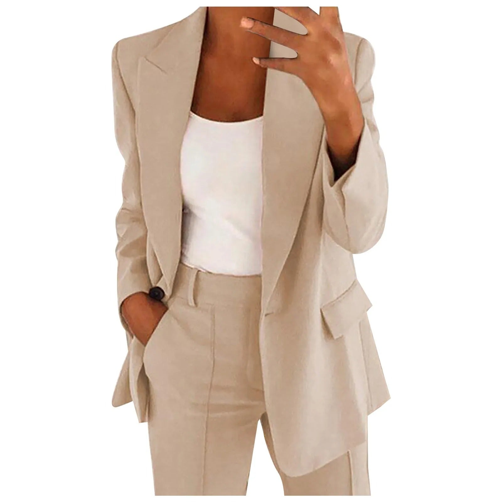 Women’s Blazer and Trousers Suit Set in Solid Color – MiraSet