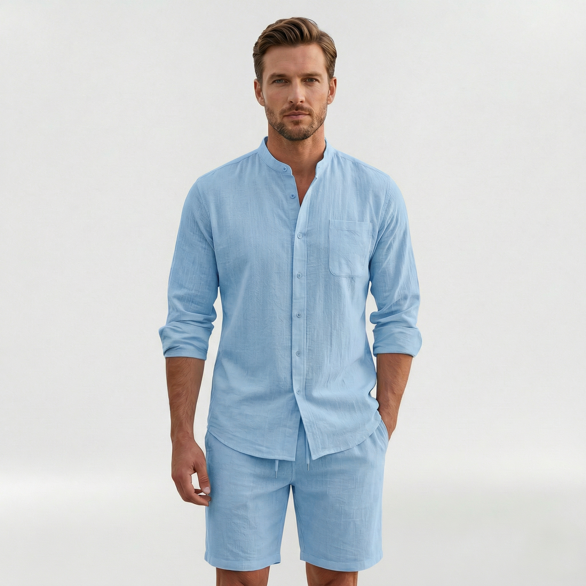 Men’s Relaxed-Fit Shirt and Shorts Set for a Casual Summer Style