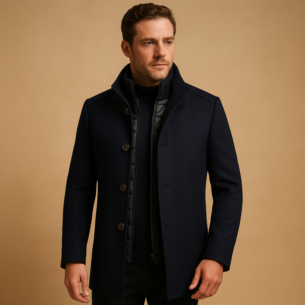 Wool Blend Coat with Mandarin Collar