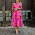 Evangeline Stylish Midi Dress with Round Neckline
