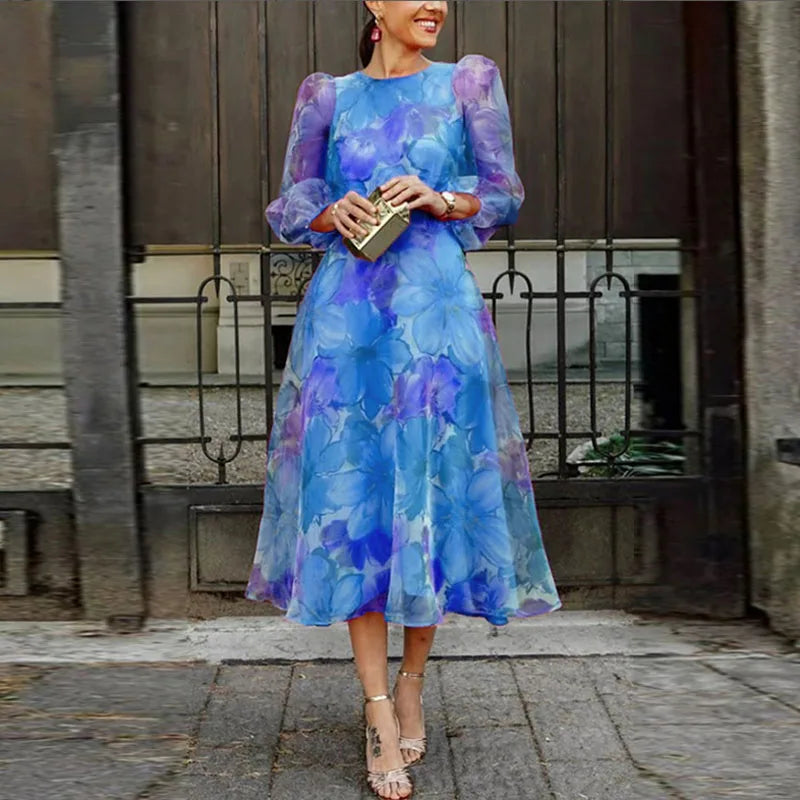 Evangeline Stylish Midi Dress with Round Neckline
