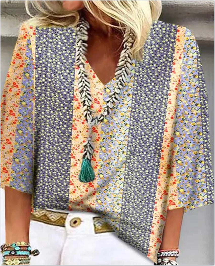 Mosaic Relaxed V-Neck Top