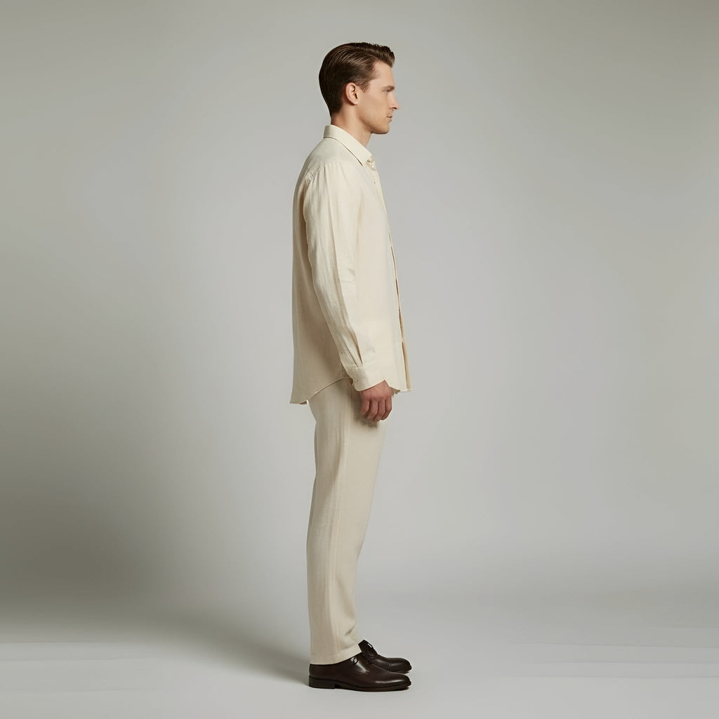 Men’s Linen Shirt and Trousers Set – Elegant Casual Long-Sleeve Summer Outfit