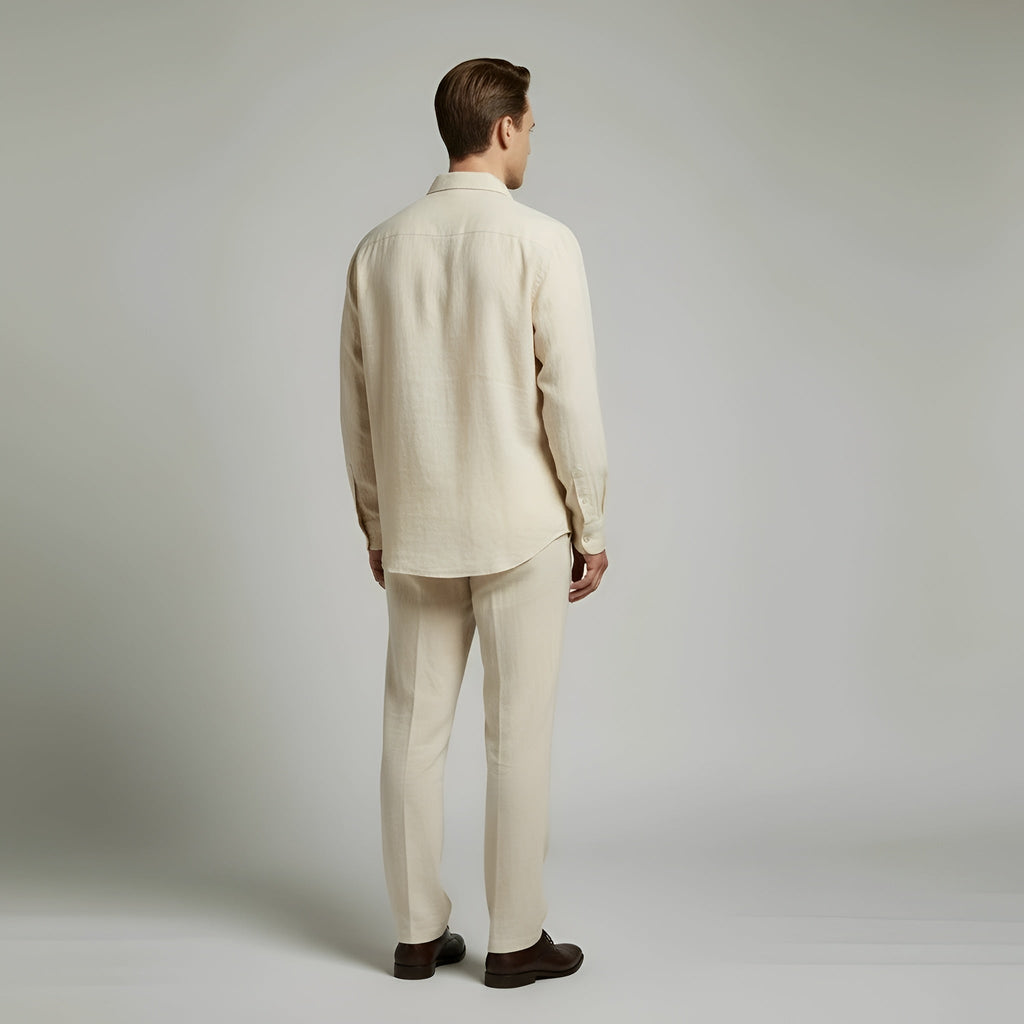 Men’s Linen Shirt and Trousers Set – Elegant Casual Long-Sleeve Summer Outfit