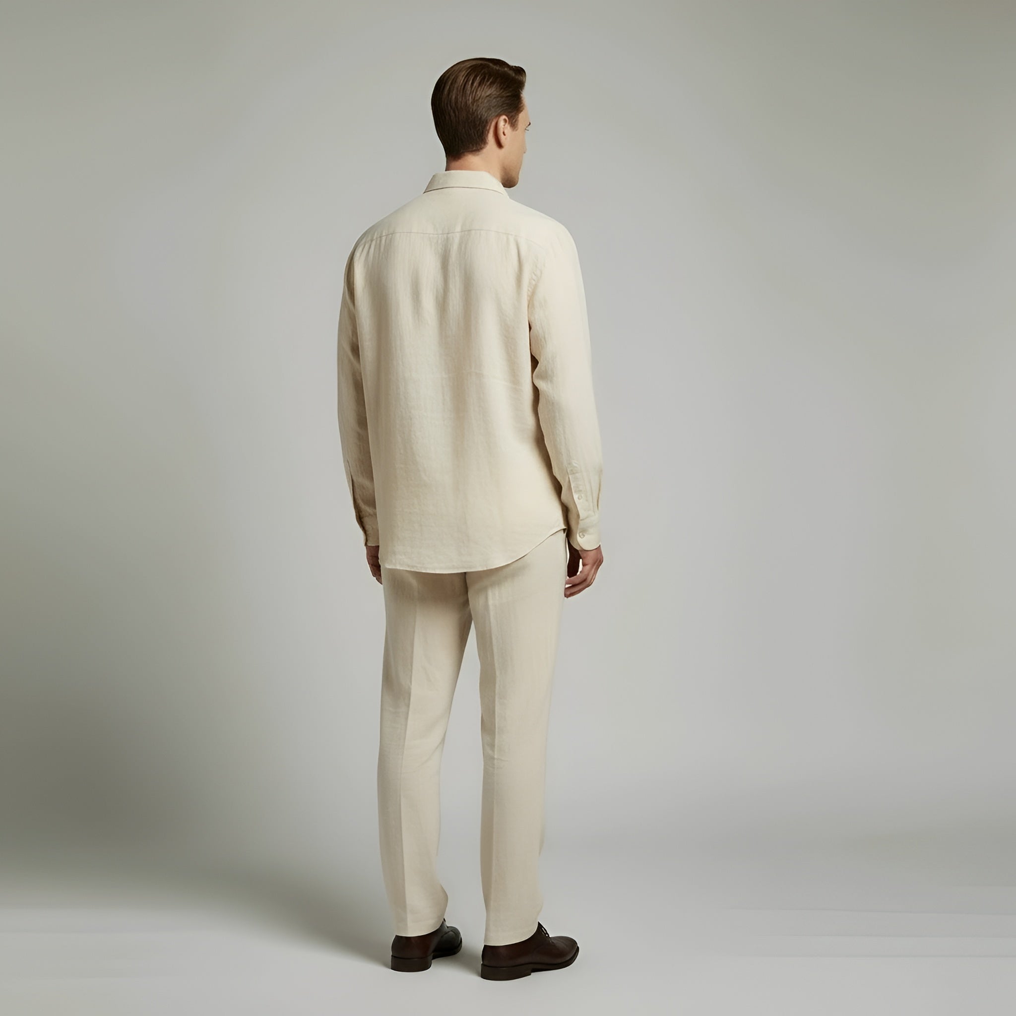 Men’s Linen Shirt and Trousers Set – Elegant Casual Long-Sleeve Summer Outfit