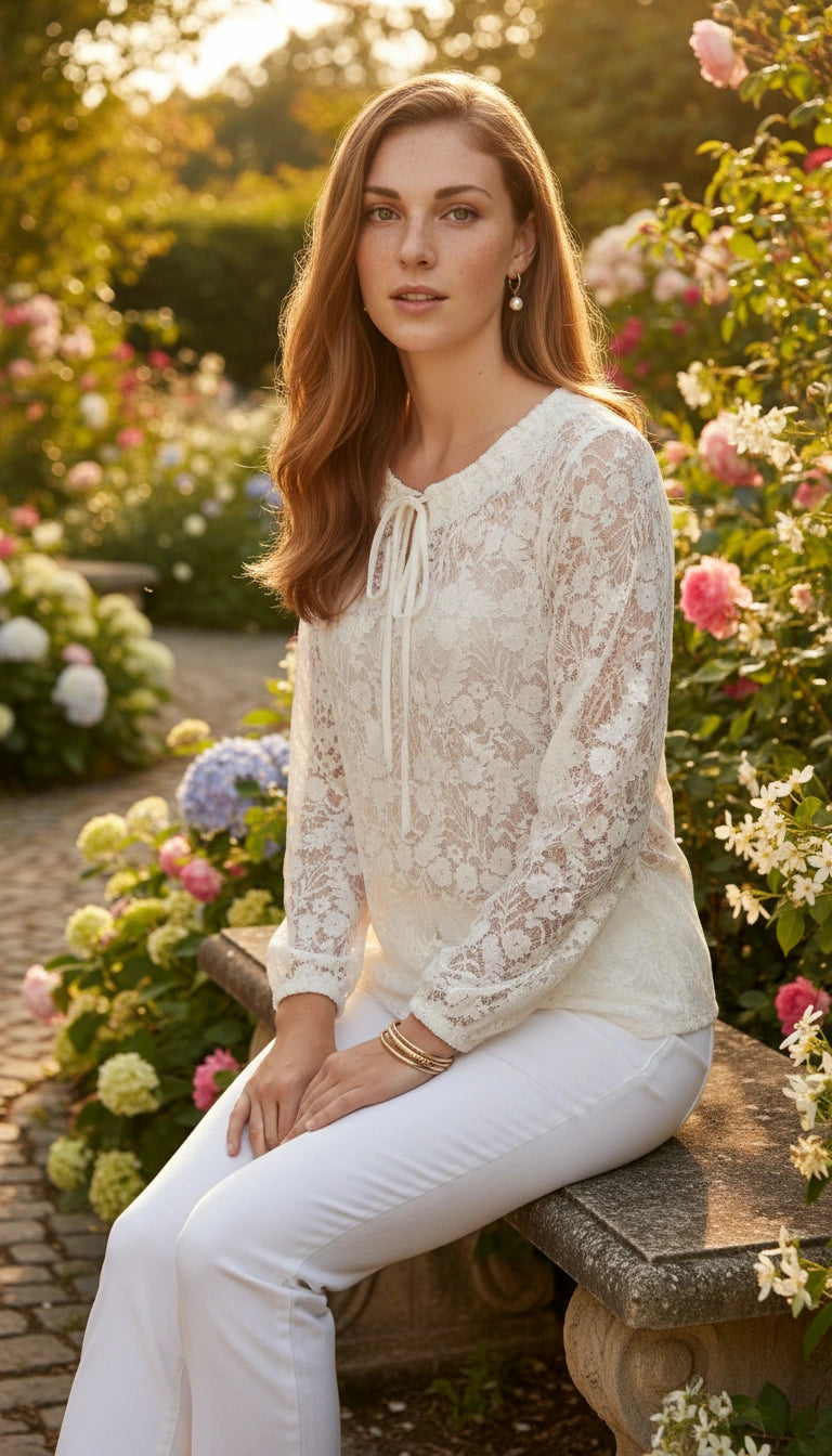Top | Long Sleeves | Round Neck | Lace Design