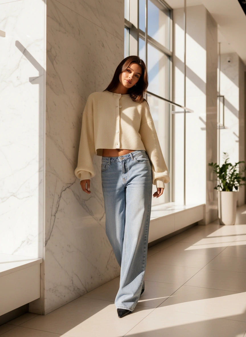 Darya Knitted Cardigan | Cropped Design with Wide Sleeves