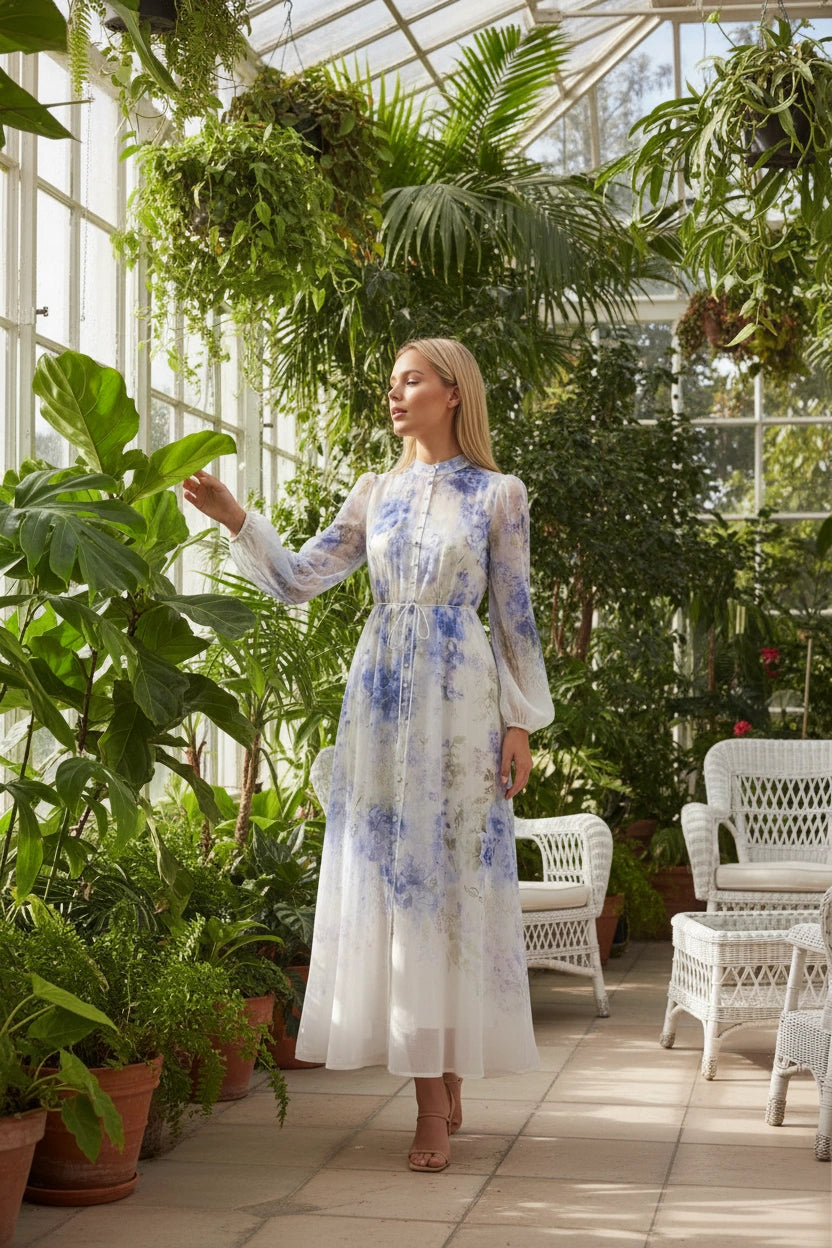 Laure Women’s Maxi Dress | Blue Floral Print | Elegant Long Dress