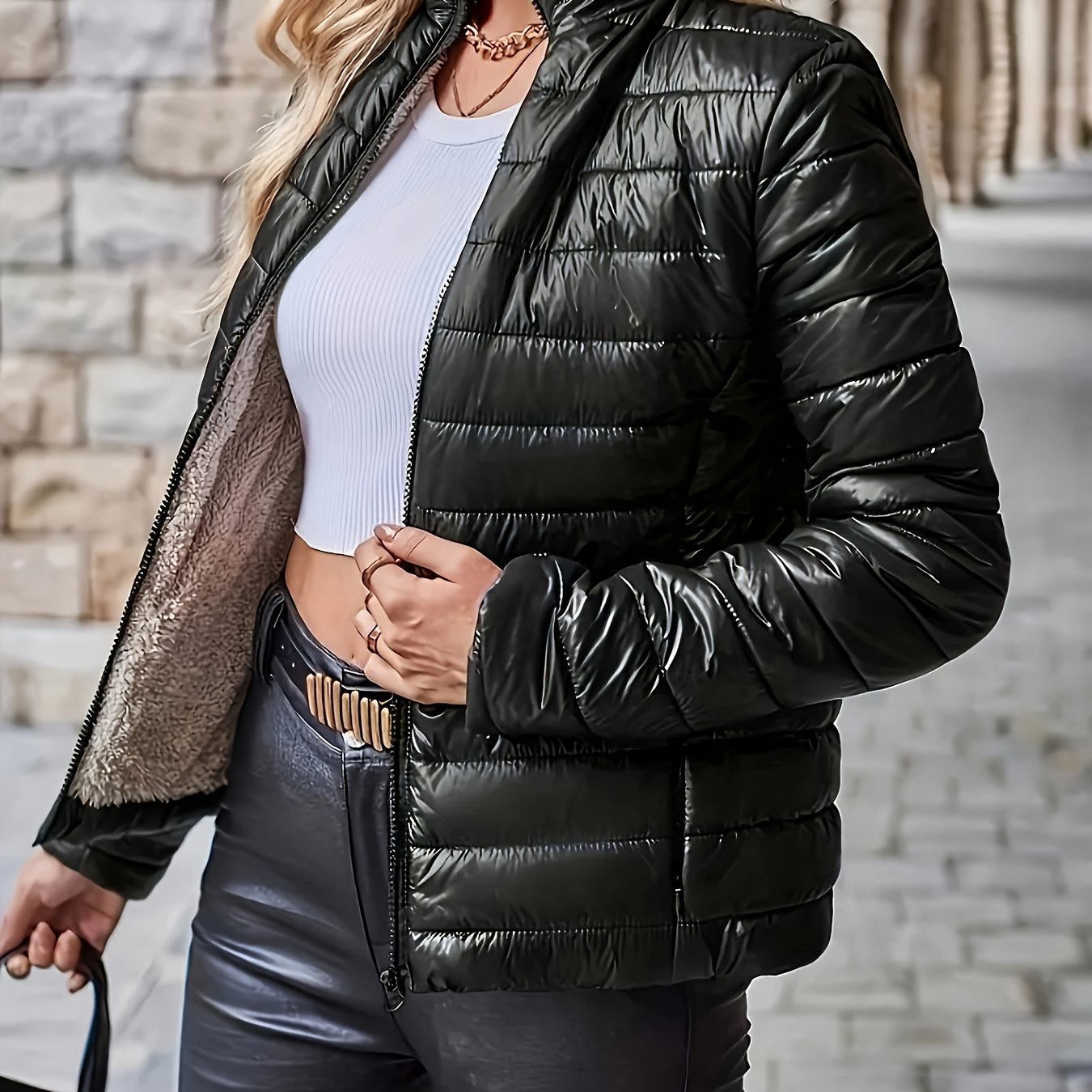 Femke | Women's Elegant Polyamide Puffer Jacket with Stand Collar and Pockets