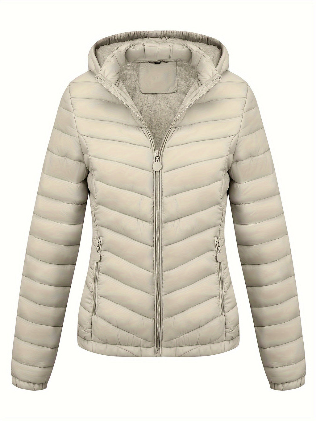 Fien | Women's Zip-Up Hooded Puffer Jacket with Slanted Pockets