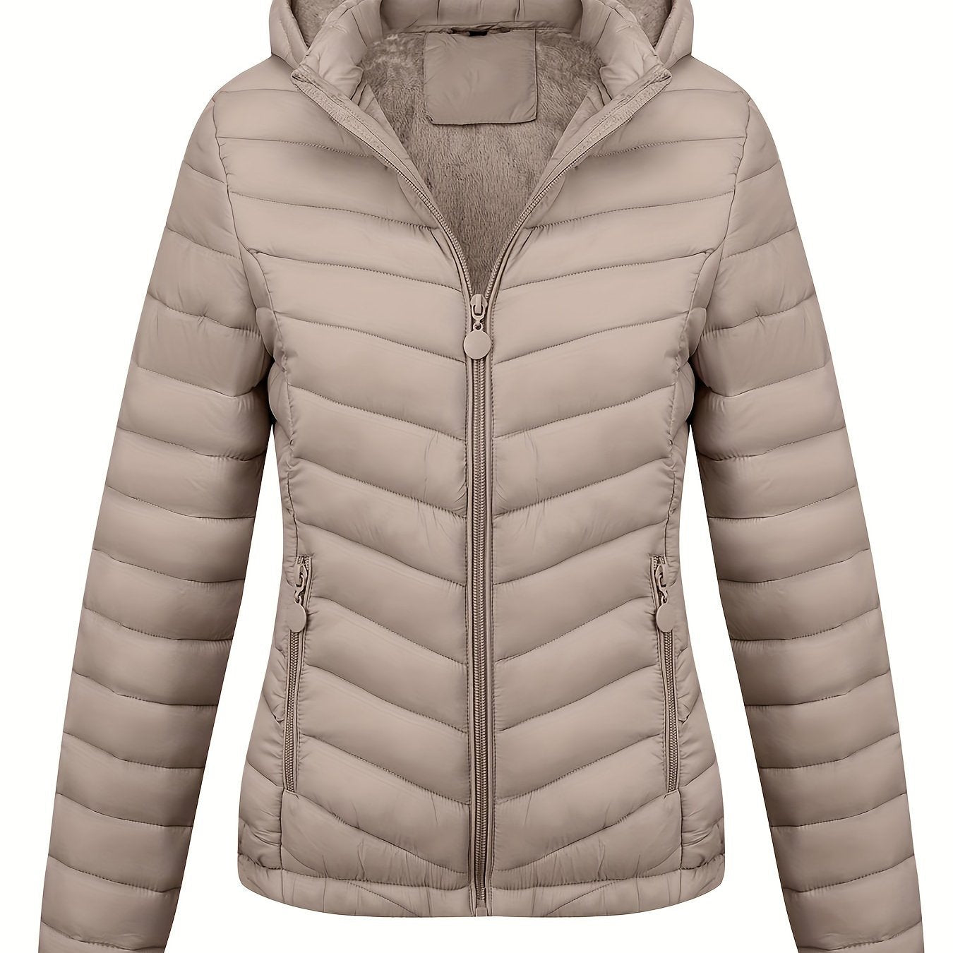 Fien | Women's Zip-Up Hooded Puffer Jacket with Slanted Pockets